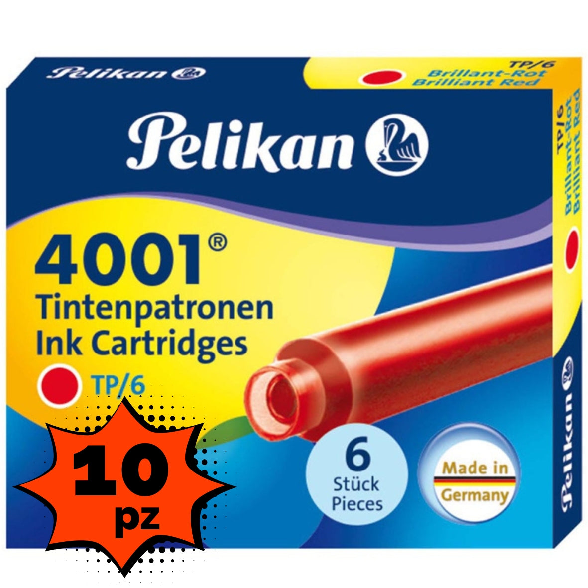 Cartucce Stilografica Pelikan Rosso Multipack 10X