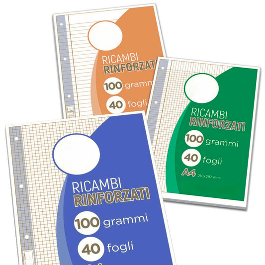 Ricambi A4 a Buchi Rinforzati - Quadretto 10 mm